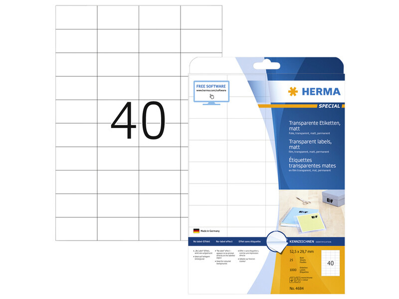 Etiket HERMA 4684 52.5x29.7mm A4 folie transparant mat 1