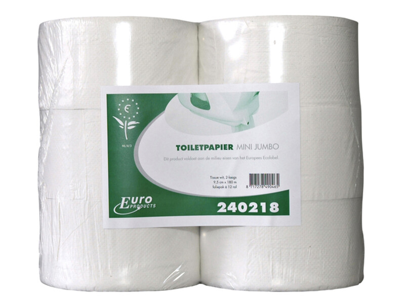 Toiletpapier Euro Products Q5 mini jumbo 2l recycled 180m wit 240218 1