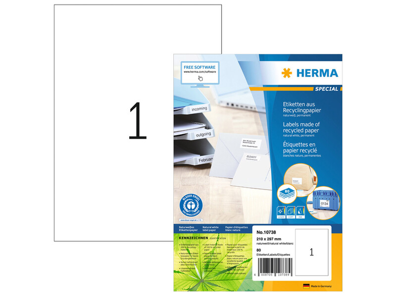 Etiket HERMA recycling 10738 210x297mm 80stuks wit 1