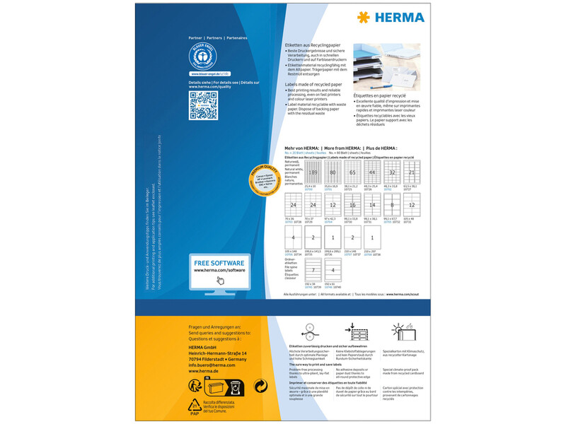Etiket HERMA recycling 10738 210x297mm 80stuks wit 2
