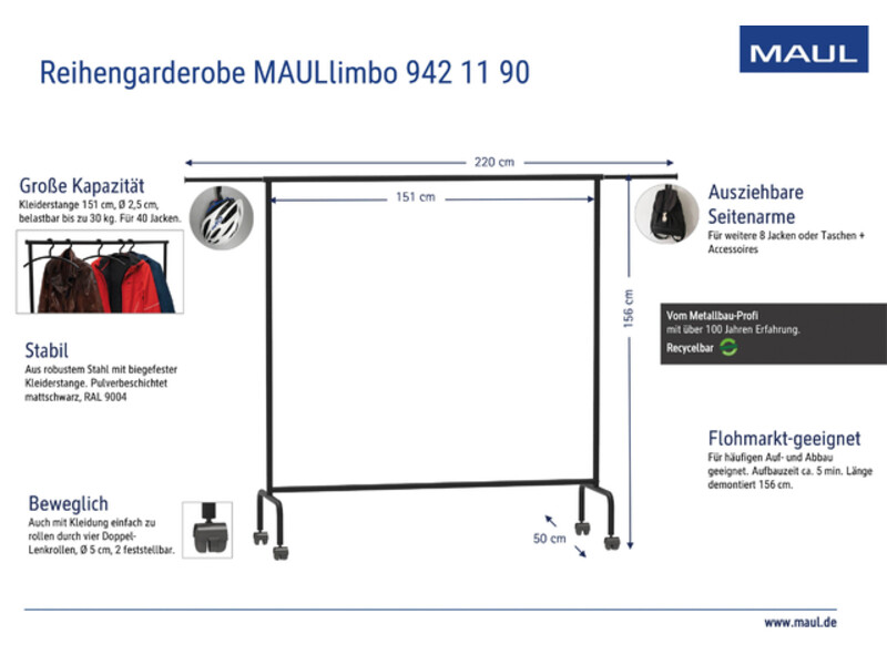 Garderoberek MAUL Limbo 156x126(tot 220)x50cm mobiel (zijarmen) 4