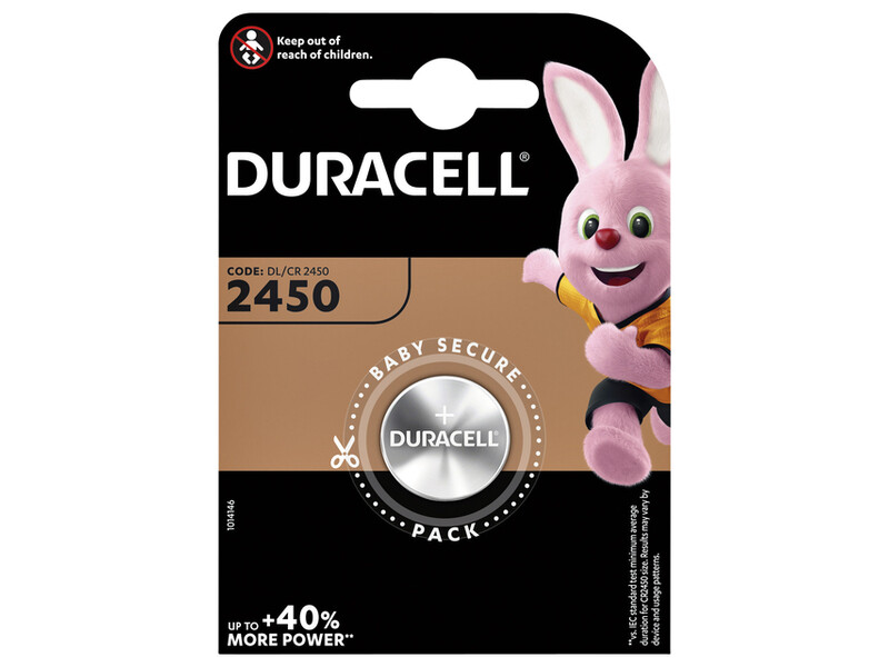 Batterij Duracell knoopcel 1xCR2450 lithium Ø24mm 3V-540mAh 1