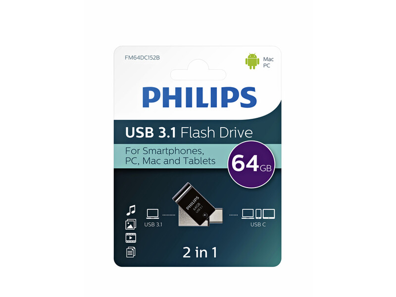 USB-stick 3.1 Philips USB-C 2-in-1 midnight black 64GB 2