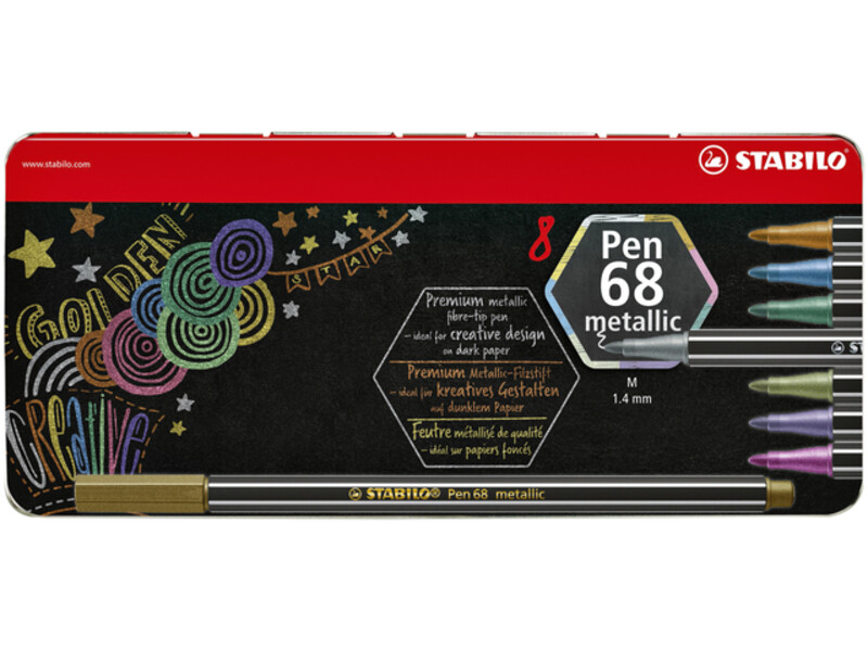 Viltstift STABILO Pen 6808/8-32 metallic blik à 8 kleuren 1