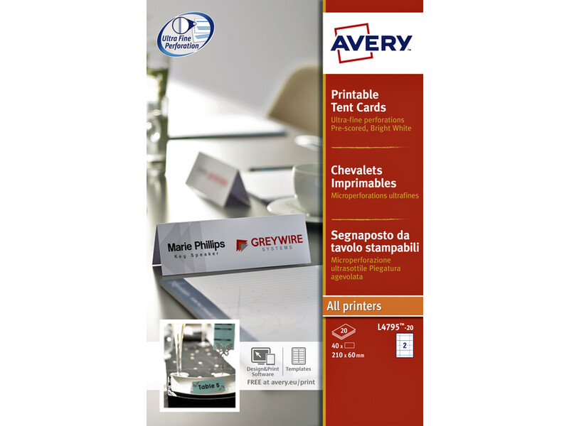 Tafelnaambord Avery L4795-20 180x60mm wit 40stuks 1
