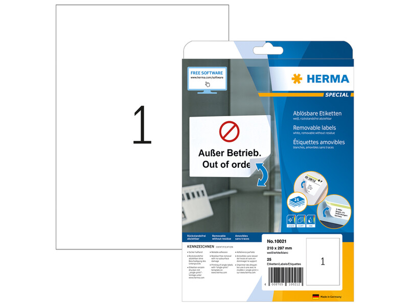 Etiket HERMA 10021 210x297mm A4 verwijderbaar wit 25stuks 1