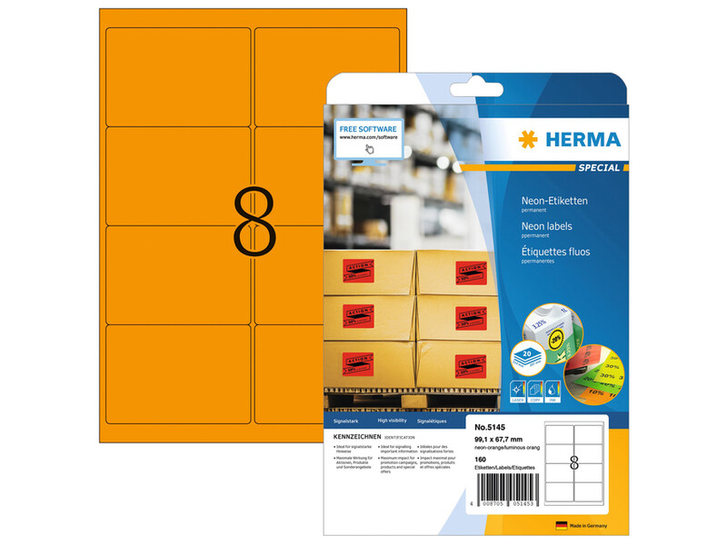 Etiket HERMA 5145 99.1x67.7mm fluor oranje 160stuks 1