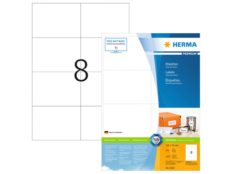 Etiket HERMA 4626 105x74mm premium wit 1600stuks 1