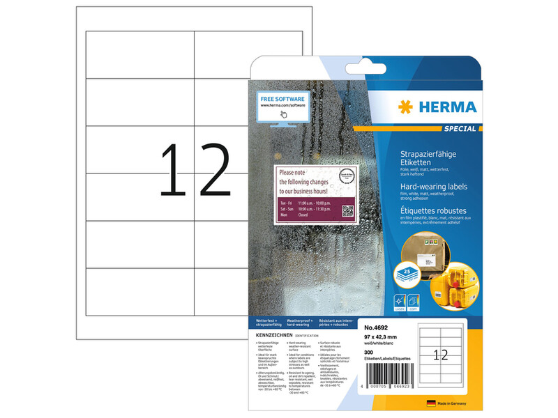 Etiket HERMA 4692 97x42.3mm weerbestendig wit 300st 1