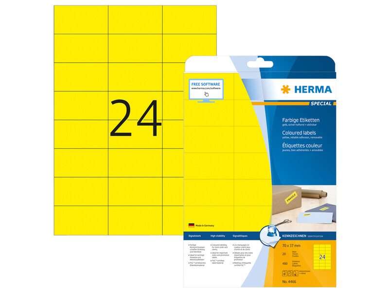 Etiket HERMA 4466 70x37mm verwijderbaar geel 480stuks 1