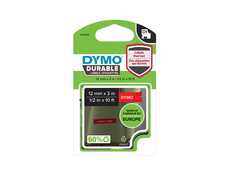 Labeltape Dymo 1978366 12mmx3m wit op rood 1