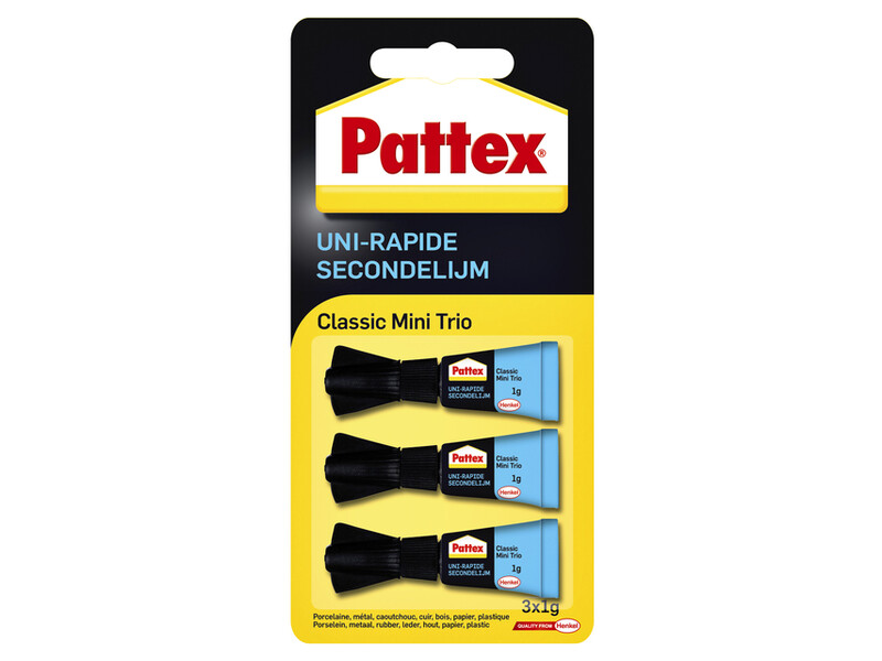 Secondelijm Pattex Classic mini trio tube 3x1gram op blister 1
