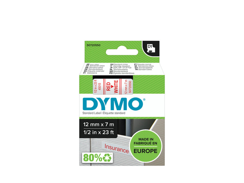 Labeltape Dymo D1 45015 720550 12mmx7m polyester rood op wit 1