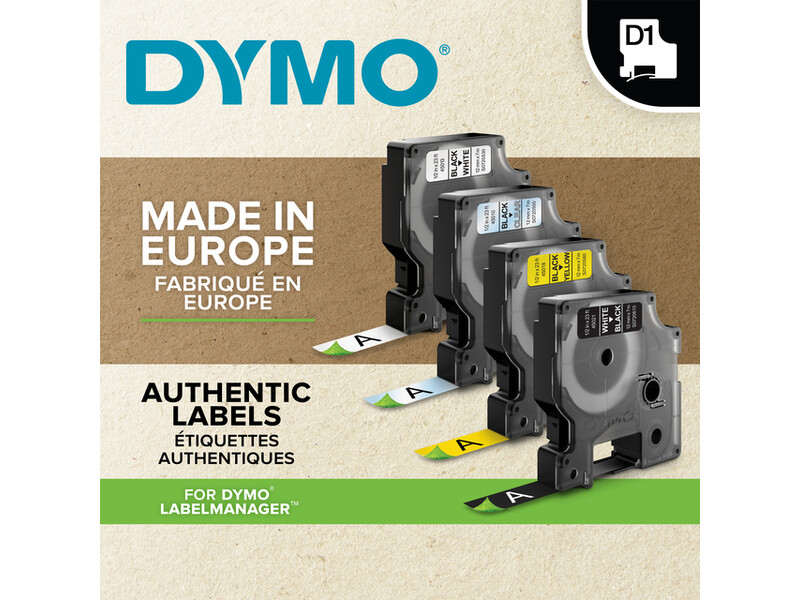 Labeltape Dymo D1 53718 720980 24mmx7m polyester zwart op geel 9