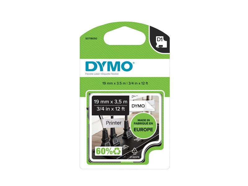 Labeltape Dymo D1 16954 718050 19mmx3.5m nylon zwart op wit 1