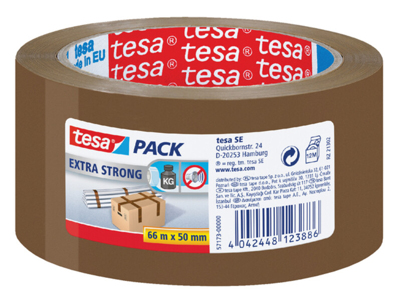 Verpakkingstape Tesa 50mmx66m bruin extra sterk PVC 1