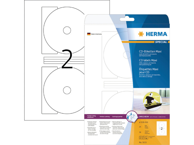 Etiket HERMA 5115 CD 116mm wit 50stuks 1