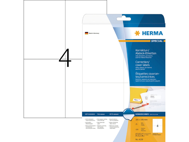 Etiket HERMA 4229 105x148mm A6 correctie wit 100stuks 1