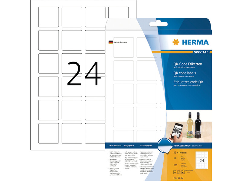 Etiket HERMA 9642 40x40mm QR-code wit 600stuks 1
