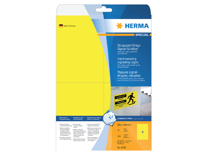 Etiket HERMA 8032 105x148mm weerbestendig geel 100stuks 8
