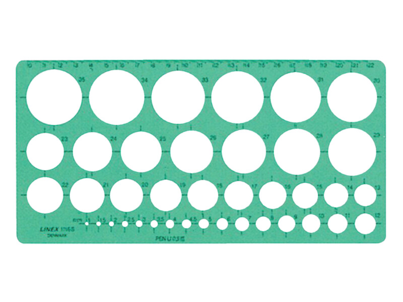 Cirkelsjabloon Linex 39 cirkels met inktvoetjes 1-35mm groen 1