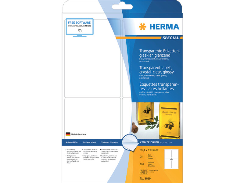 Etiket HERMA 8019 99.1x139mm transparant 100stuks 1