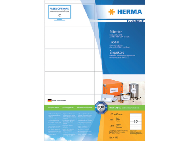 Etiket HERMA 4457 105x48mm premium wit 1200stuks 1
