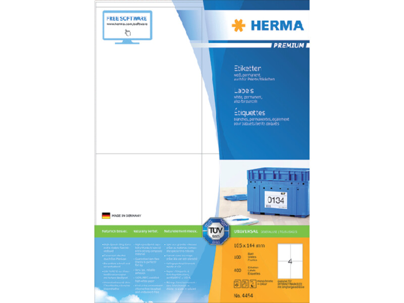 Etiket HERMA 4454 105x144mm premium wit 400stuks 1