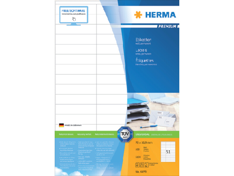 Etiket HERMA 4459 70x16.9mm premium wit 5100stuks 1