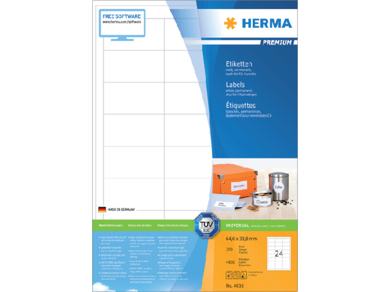 Etiket HERMA 4632 64.6x33,8mm premium wit 4800stuks 1