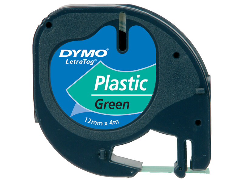 Labeltape Dymo letratag 91204 12mmx4m plastic zwart op groen 1