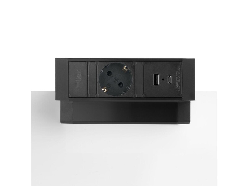 Opbouw Stroommodule Power Desk UP2.0 1x Stroom + 1x USB-A + 1x USB-C Charger incl. 1,5m Kabel Randaardestekker Zwart 1