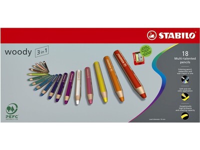 Kleurpotloden STABILO Woody 880/18-1-20 etui à 18 kleuren met puntenslijper en penseel 2