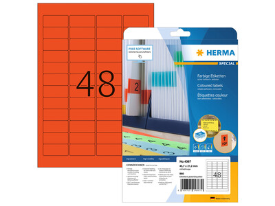 Etiket HERMA 4367 45.7x21.2mm verwijderbaar rood 960stuks 2