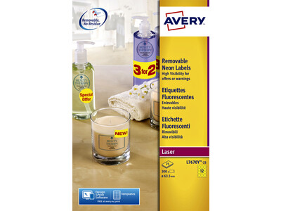 Etiket Avery L7670-25 63.5mm rond neon geel 300stuks 1