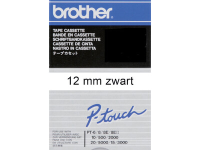 Labeltape Brother P-touch TC-201 12mm zwart op wit 1