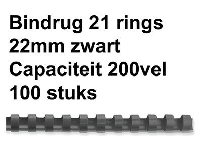 Bindrug GBC 22mm 21rings A4 zwart 100stuks 1