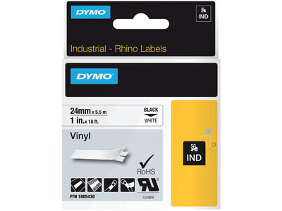 Labeltape Dymo Rhino 18054 vinyl 24mmx5.5m zwart op wit 1