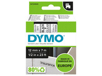 Labeltape Dymo 45010 D1 720500 12mmx7m zwart op transparant