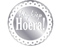 Etiket Haza Hiep Hiep Hoera zilver/wit  à 1000 stuks